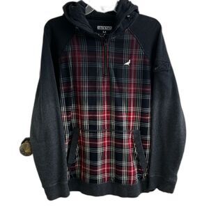 Staple Pigeon Brand Plaid sweatshirt 1/4 zip Hoodie kangaroo pocket Sz Med